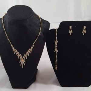 Gold and Rhinestone Necklace Set with Bracelet